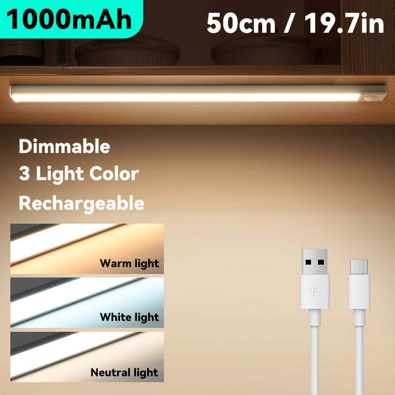 1 pieza de luz de armario con sensor de movimiento de metal, luces de armario y despensa LED, 3 colores, luces nocturnas interiores recargables por USB magnéticas, luces de fijo de encima de la encimera magnéticas con batería para armario de cocina, esca
