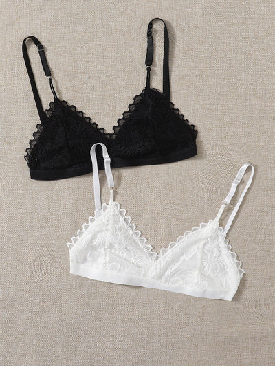 Conjunto De Sosten De Encaje Festoneado De 2 Piezas