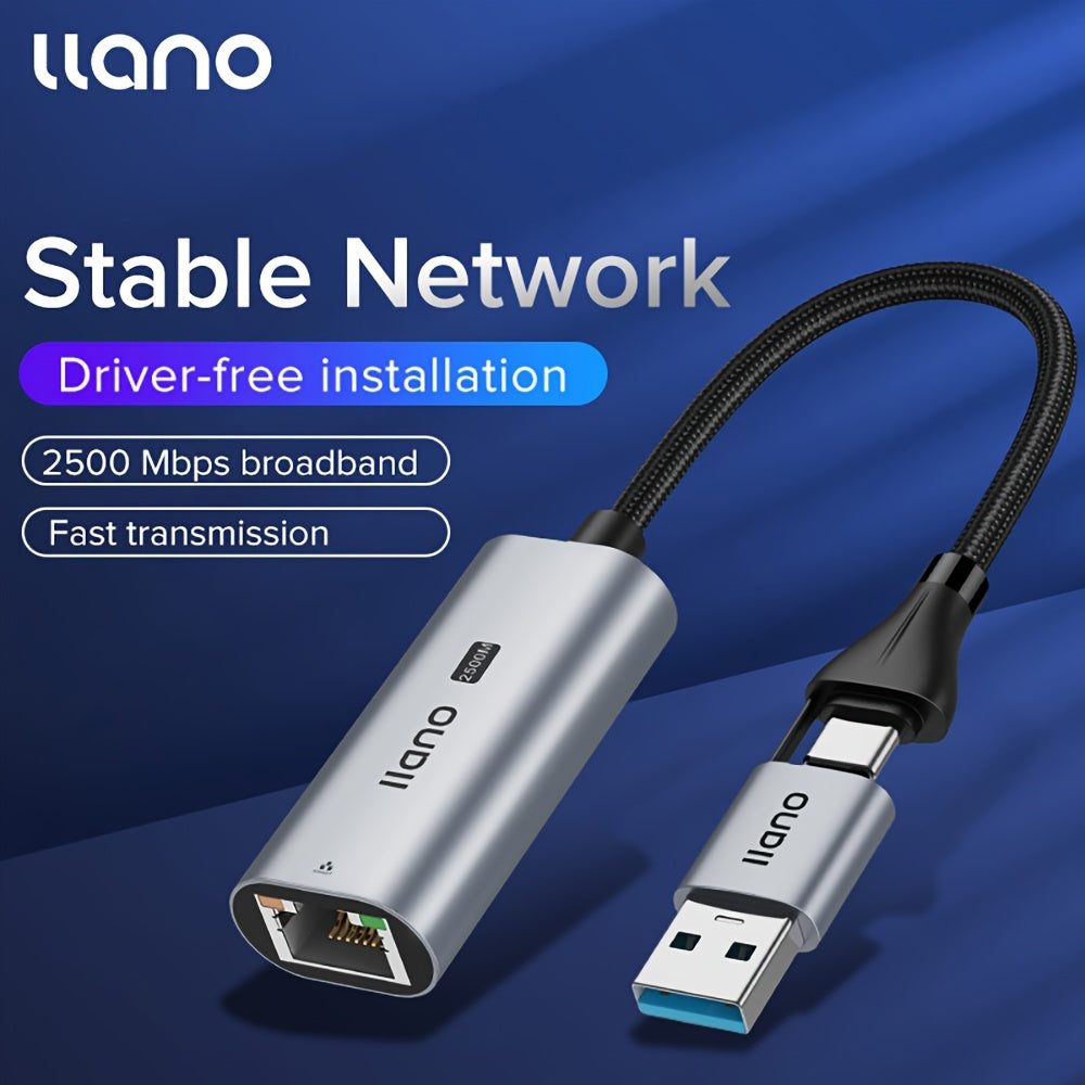 LLANO Adaptador USB 3.1 a RJ45 Gigabit Ethernet, convertidor de red de aleación de aluminio con modo de alimentación USB, compatible con computadoras portátiles para juegos y transmisión en vivo