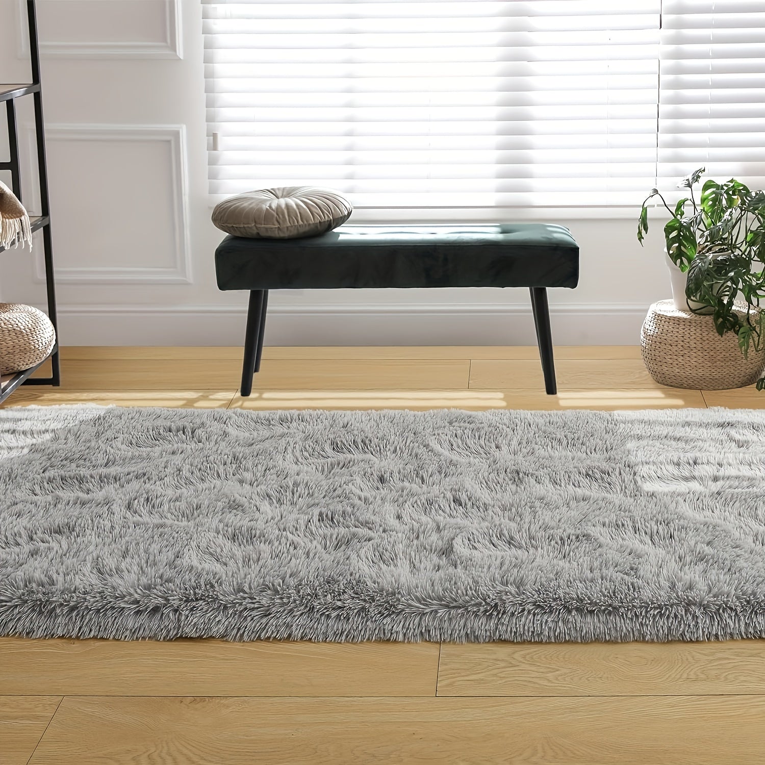 1pieza Alfombra Suave y Acogedora de Área de Pelusa - Rectangular, Poliéster, Alfombra de Comodidad Duradera para Sala, Dormitorio y Pasillo - Disponible en Múltiples Colores, Uso Interior Solo, Alfombra de Dormitorio|Alfombra de Textura Suave|Alfombra R