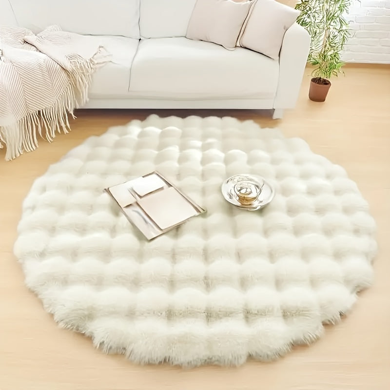 Alfombra redonda de piel sintética de conejo de imitación de 1800 g - Alfombra mullida de felpa minimalista moderna, lavable a máquina, respaldo de gamuza antideslizante, alfombra ligera para interiores para decoración del hogar, sala de estar, dormitori