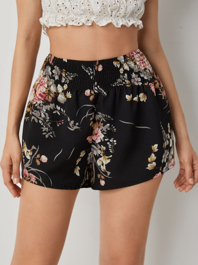 Shorts floral de cintura fruncido