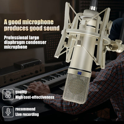 Microfono Condensador U87 XLR, Micrófono Profesional Cardioide para Grabación, Podcasting, Doblaje y Transmisión en Vivo – Incluye Fuente de Alimentación DC, Soporte y Cable de 250 cm / 98.43 Pulgadas