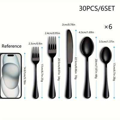 Juego de cubiertos de 30 piezas para 6 personas, juego de vajilla de acero inoxidable de alta gama, pulido a espejo, juego de vajilla duradero para el hogar, incluye tenedor, cuchillo y cuchara, apto para lavavajillas, regalo para el Día del Padre, Día d