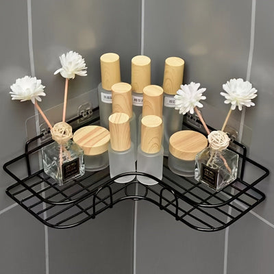 1 pieza, estante de ducha de esquina de acero inoxidable negro resistente a la herrumbre, soporte de almacenamiento de baño montado en la pared para champú, acondicionador, jabón corporal y cosméticos - No se necesita taladrar, acabado pulido, organizado