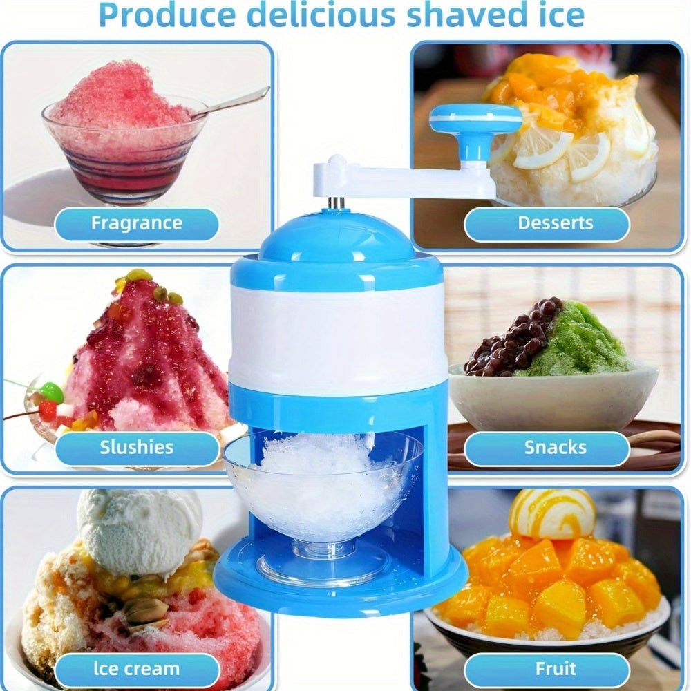 Heladera Manual de Doble Uso - Diseño Portátil Sin Electricidad con Tazón Transparente para Cubitos y Hielo Rallado Casero - Esencial para Picnics, Camping y Bebidas de Verano - Gadget Azul y Blanco, Heladora Compacta, Equipo de Campaña, Construcción Dur