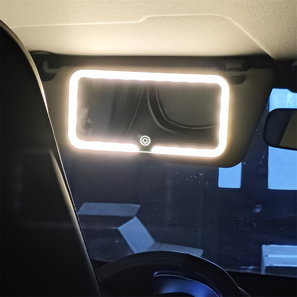 Espejo para auto portátil con diseño desmontable, iluminación en 3 colores, control táctil, batería de litio recargable USB y cable tipo C incorporado
