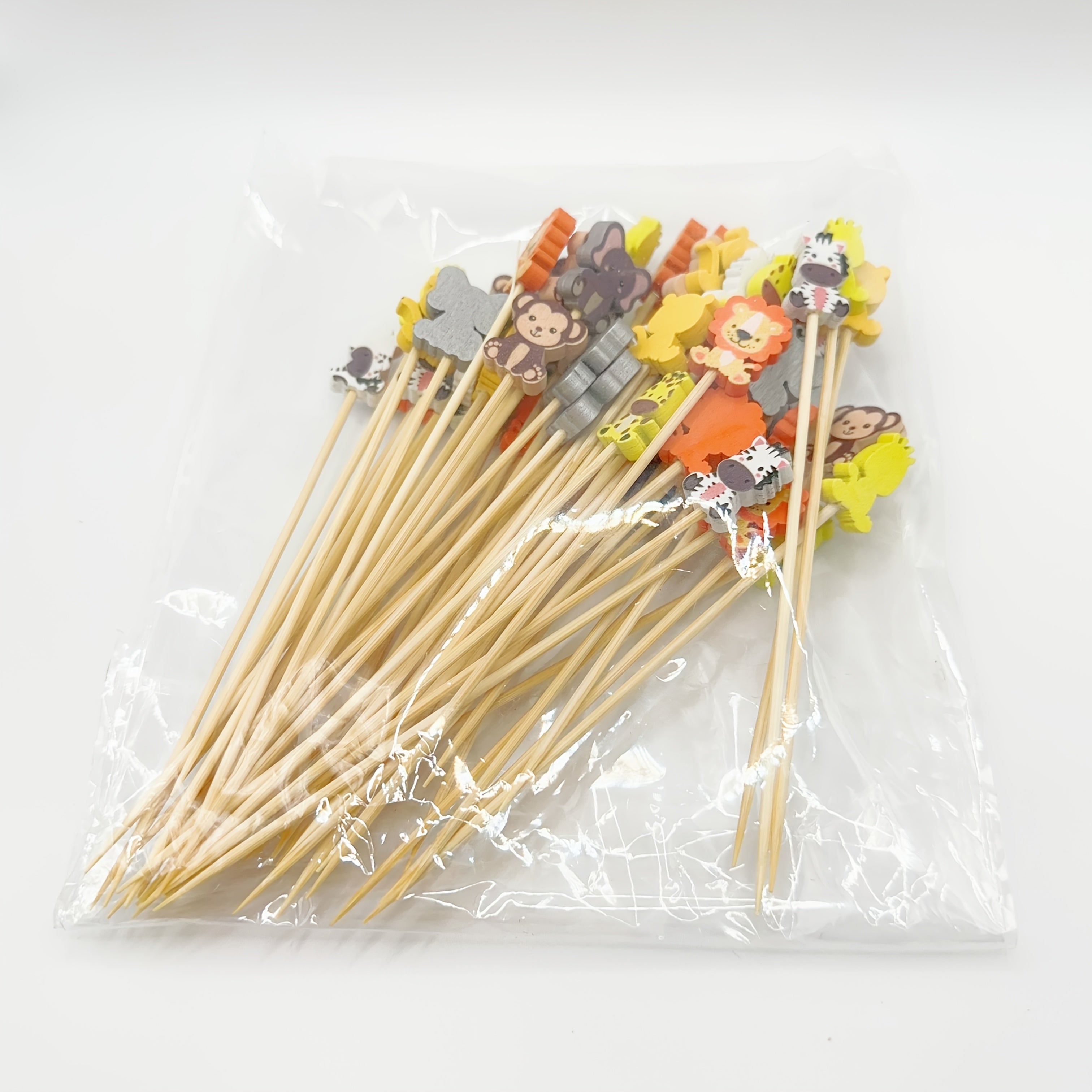 50/100pcs Palillos de Bambú con Animales del Safari - 11.94 cm Palillos Coloridos para Decoraciones de Fiestas, Aperitivos y Bebidas de Frutas - Brochetas Temáticas Divertidas y de Alta Calidad para Fiestas Infantiles y Eventos