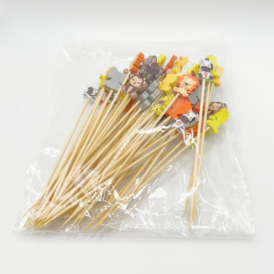 50/100pcs Palillos de Bambú con Animales del Safari - 11.94 cm Palillos Coloridos para Decoraciones de Fiestas, Aperitivos y Bebidas de Frutas - Brochetas Temáticas Divertidas y de Alta Calidad para Fiestas Infantiles y Eventos