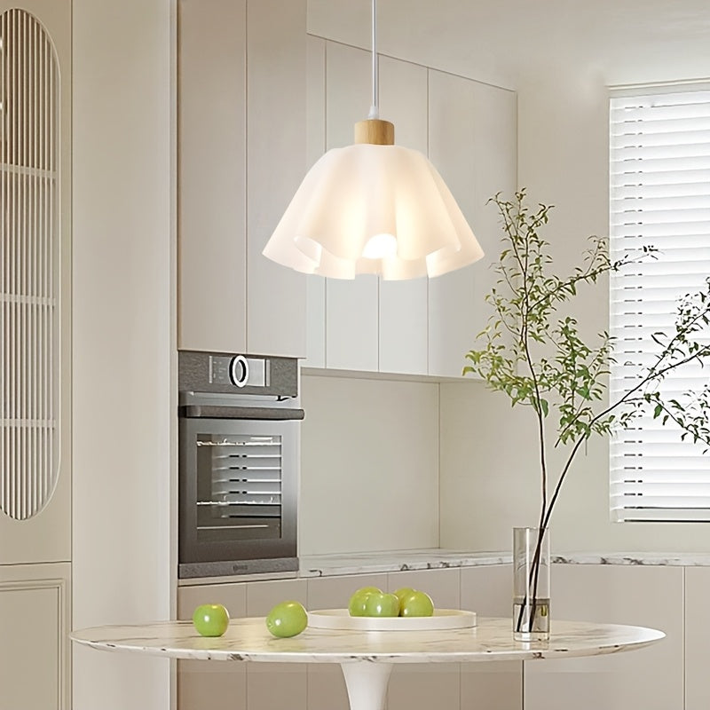 1pc Lámpara Colgante Moderna Minimalista con Forma de Flor, Base E27, Aparato Semi-Encastrado Blanco para Mesa de Cocina y Bar - Bombilla No Incluida, Iluminación de Cocina|Diseño de Pantalla Floral|Decoración de Color Neutro