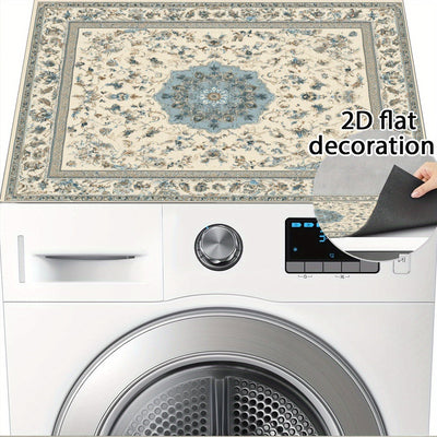 Fundas Protectora 2D Plana para Lavadora y Secadora - Organizador de Lavandería, Cubierta Geométrica Azul con Diseño Floral, Fácil de Limpiar y Estilosa, Tapete para Encimera de Lavadoras y Secadoras