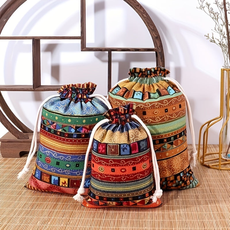 Bolsa de Regalo con Estampado Egipcio y Cordón Ajustable - Tamaños Variados en Colores Vibrantes, Tejido Duradero para Almacenamiento de Joyas, Regalos de Navidad, Detalles de Fiesta y Decoración del Hogar, Bolsa de Almacenamiento de Regalos | Accesorio