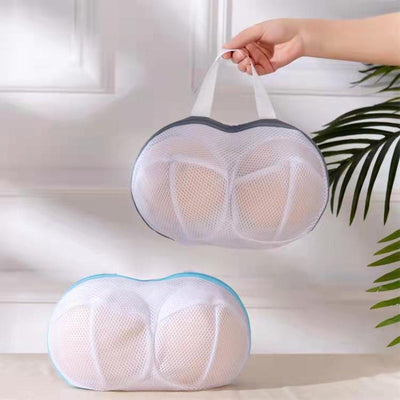 1pc Bolsa de Lavado para Sujetador Duradera con Cremallera – Funda Anti-Deformación para Lavadora para Todas las Copas, Lavado a Mano o en Seco, Blanca con Correas Azules, Evita Enredos y Daños en Ciclos de Lavado, Bolsas de Ropa