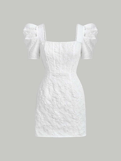 Mod vestido floral jacquard de cuello cuadrado de manga farol