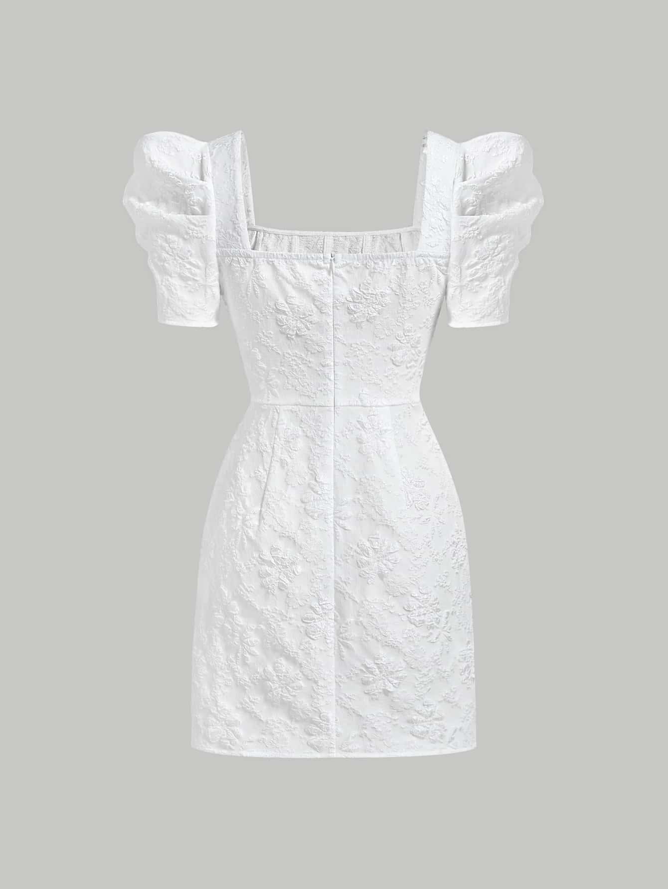 Mod vestido floral jacquard de cuello cuadrado de manga farol