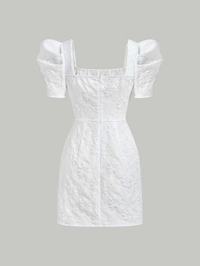 Mod vestido floral jacquard de cuello cuadrado de manga farol