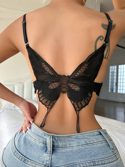 Sujetador De Bralette De Encaje Con Detalle De Forma De Mariposa Y Lazo Frontal