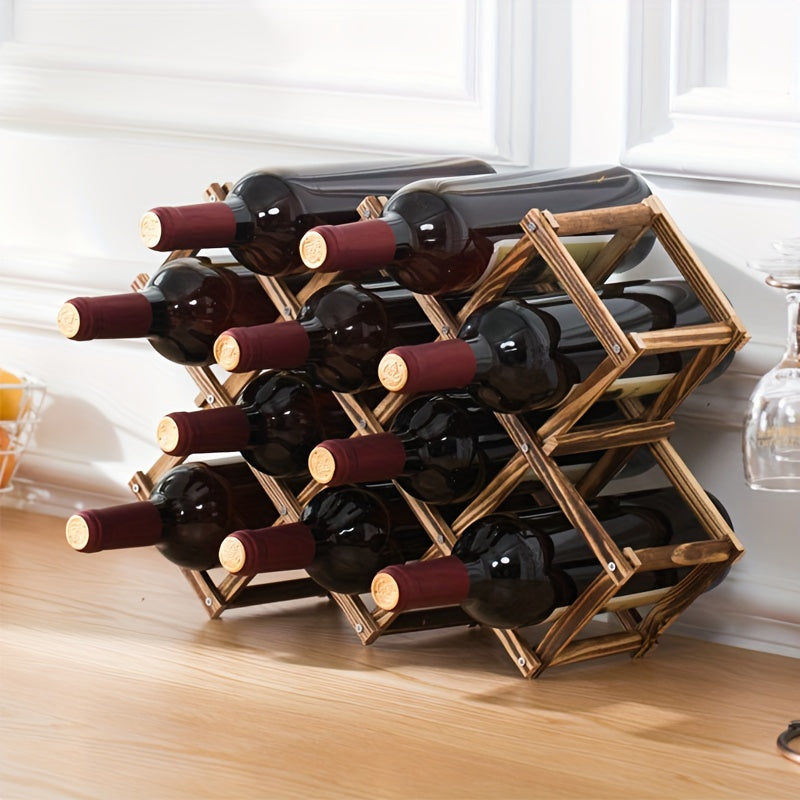 Estante de Vino de Madera Apilable - Diseño Plegable para Cocina y Comedor, Perfecto para Encimeras y Armarios