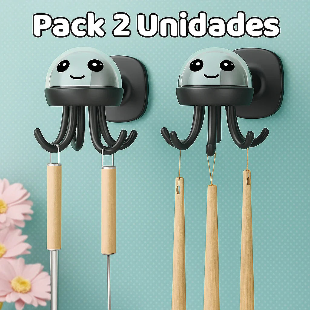Pack 2 Unidades Ganchos para Utensilios de Cocina Colgador para Medusas con 6 Ganchos Organizador Giratorio para Montaje en Pared Organizador para Utensilios Que Ahorra Espacio