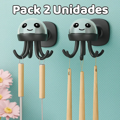 Pack 2 Unidades Ganchos para Utensilios de Cocina Colgador para Medusas con 6 Ganchos Organizador Giratorio para Montaje en Pared Organizador para Utensilios Que Ahorra Espacio