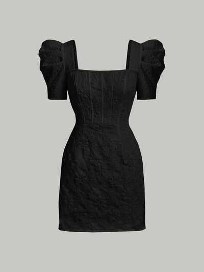 Mod vestido floral jacquard de cuello cuadrado de manga farol
