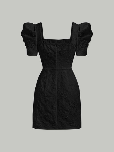 Mod vestido floral jacquard de cuello cuadrado de manga farol