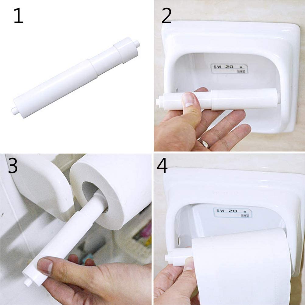 2 piezas de soporte ajustable para papel higiénico blanco con resorte - Rodillo de plástico duradero de reemplazo, fácil instalación para deslizamiento suave, mecanismo con resorte, soporte para rollo de papel higiénico