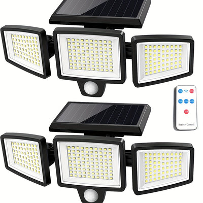 Paquete de 2/1 Lámpara Solar Exterior con Control Remoto, Luz de Seguridad de 210 LED con Sensor de Movimiento y Tres Cabezas, Ángulo Amplio de 270°, Resistente al Óxido, 3 Modos