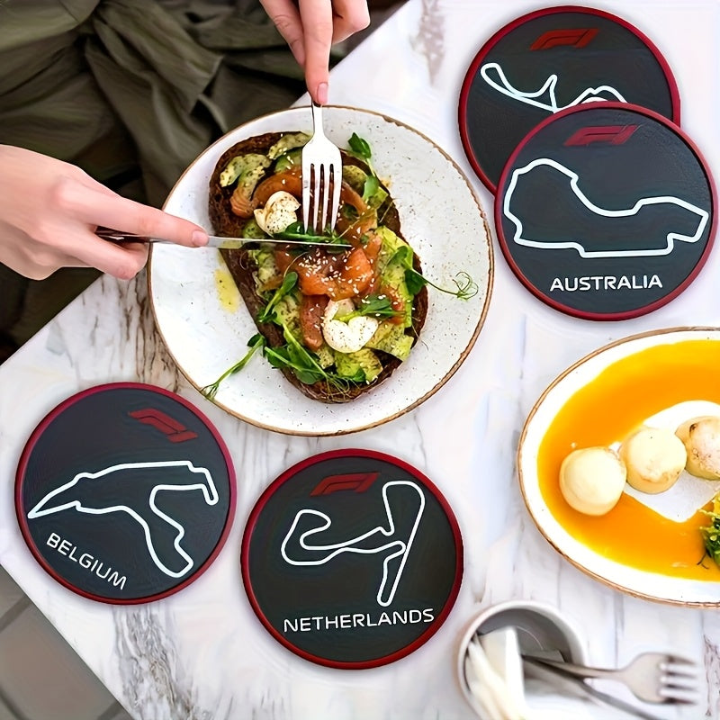 Juego de 6 Posavasos de Madera de Fórmula Uno - Decoración para el Hogar - Regalo Único - Suministros Hechos a Mano - Carpintería - Deporte de Motor - El regalo perfecto para pilotos de F1 y entusiastas del automovilismo, ideal para decoraciones en casa