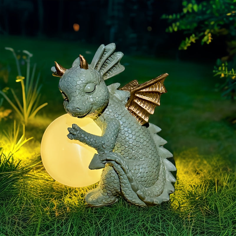 XXOASIS Estatua de Dinosaurio con Luz Alimentada por Energía Solar - Adorno de Jardín de Resina Caprichoso con Característica Iluminada, Recargable a través de, Decoración Exterior Impermeable para Césped, Decoración de Habitación de Dinosaurios