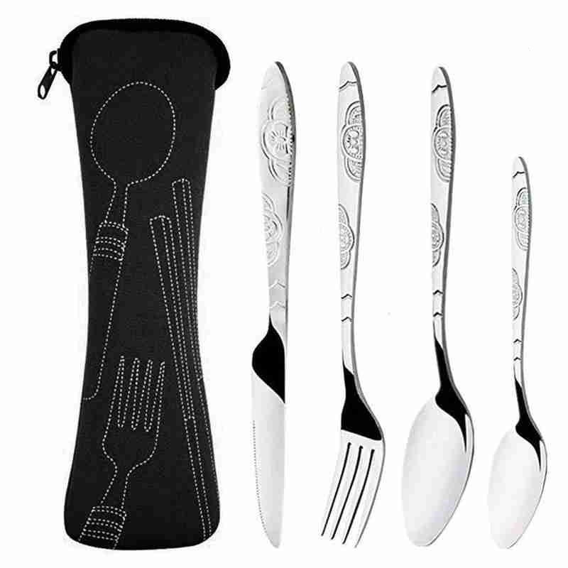 1 Juego De 4 Piezas, Cubertería Mental, Vajilla De Acero Inoxidable Vintage, Cuchillo De Carne Mental Para El Hogar, Tenedor Mental Para Comida, Vajilla Portátil, Cuchara Mental Para Cenar, Artículos De Cocina, Utensilios De Cocina