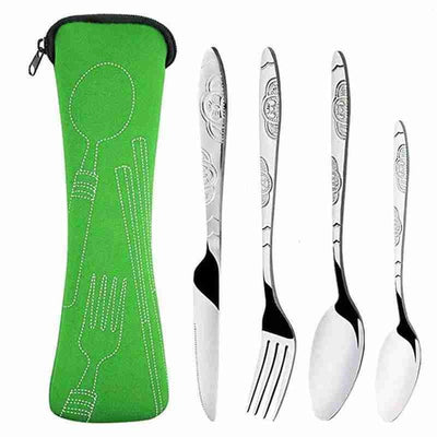 1 Juego De 4 Piezas, Cubertería Mental, Vajilla De Acero Inoxidable Vintage, Cuchillo De Carne Mental Para El Hogar, Tenedor Mental Para Comida, Vajilla Portátil, Cuchara Mental Para Cenar, Artículos De Cocina, Utensilios De Cocina