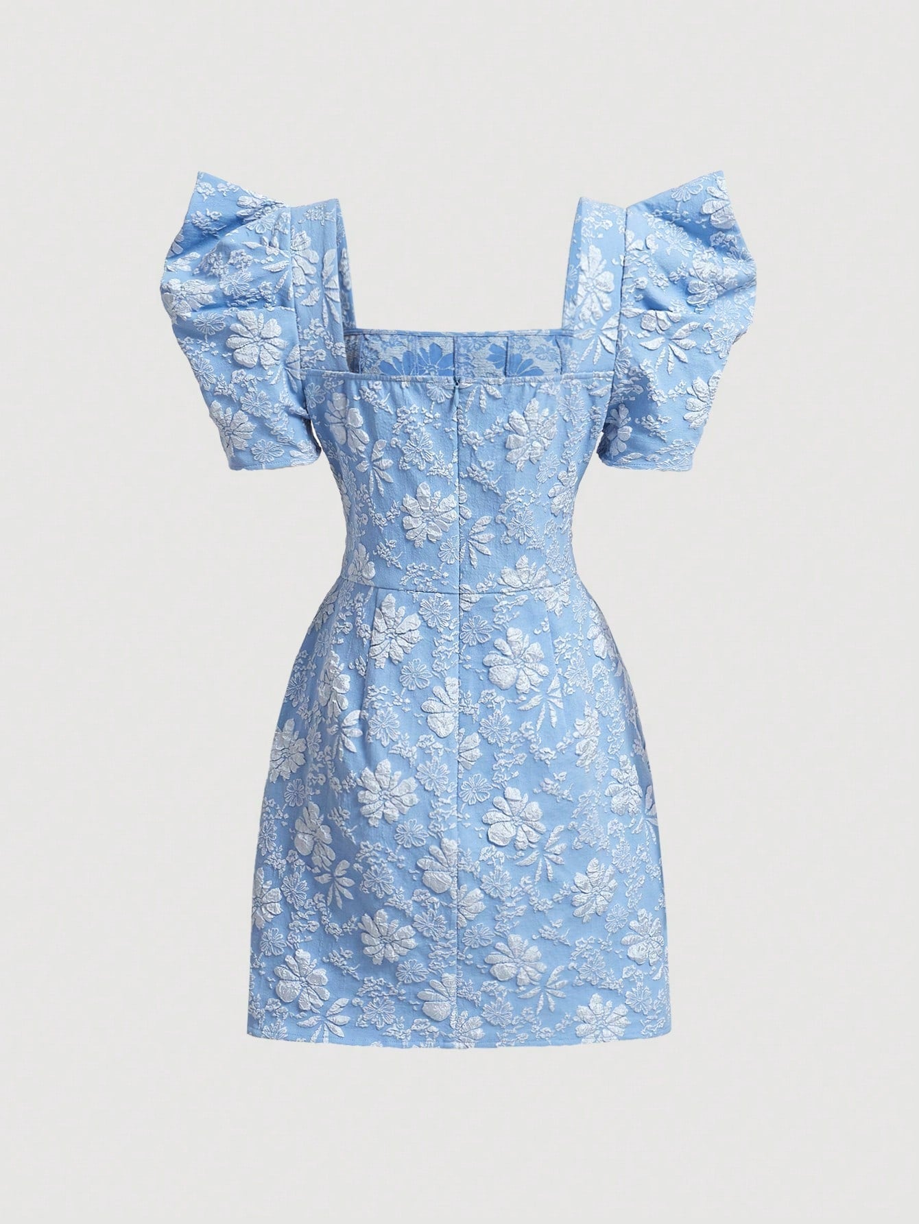 Mod vestido floral jacquard de cuello cuadrado de manga farol
