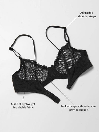 Wingslove sujetador con copa de 1/2 transparente con encaje y aro, sexy, para navidad