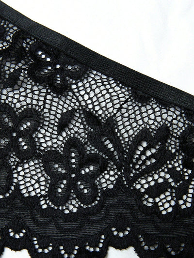 Set de lenceria con bordado de mariposa con encaje floral con aro