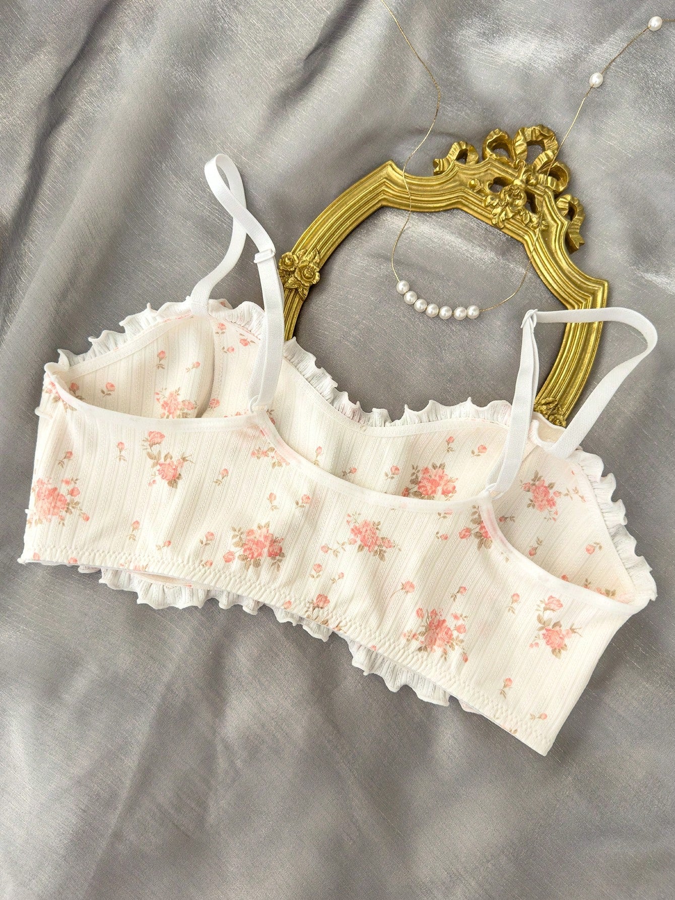 Sujetador De Encaje Con Estampado Floral Y Volantes