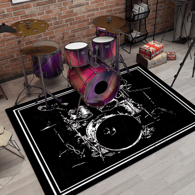 Tapete de Tambor y Piano Eléctrico y Dorado Moderno - Antideslizante, Lavable, Tapete Rectangular para Sala de Música, Salón o Dormitorio - con Elegantes Detalles Dorados, Decoración para la Sala de Música