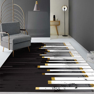 Tapete de Tambor y Piano Eléctrico y Dorado Moderno - Antideslizante, Lavable, Tapete Rectangular para Sala de Música, Salón o Dormitorio - con Elegantes Detalles Dorados, Decoración para la Sala de Música