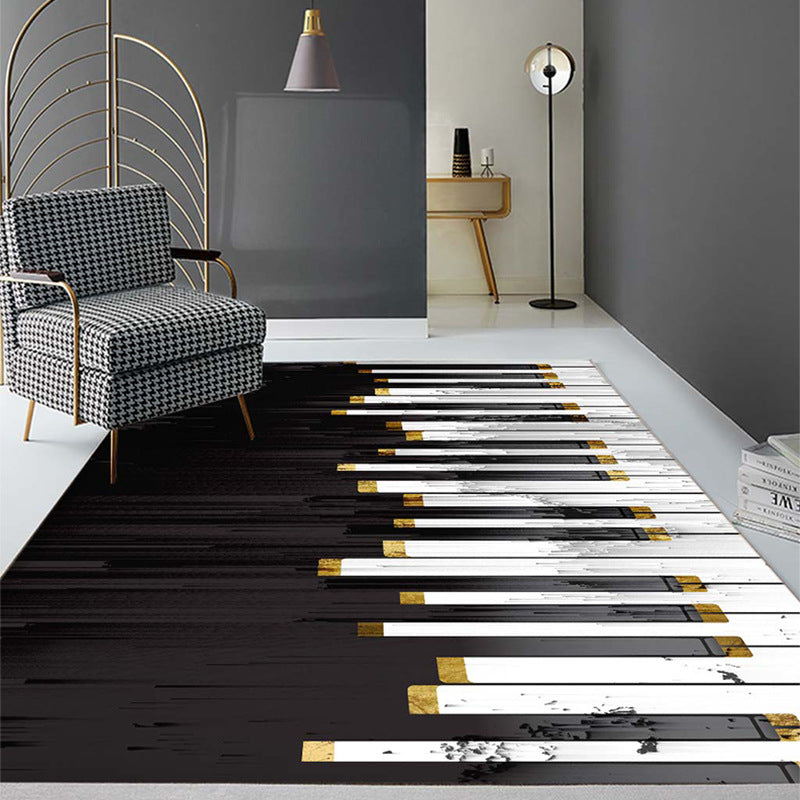 Tapete de Tambor y Piano Eléctrico y Dorado Moderno - Antideslizante, Lavable, Tapete Rectangular para Sala de Música, Salón o Dormitorio - con Elegantes Detalles Dorados, Decoración para la Sala de Música