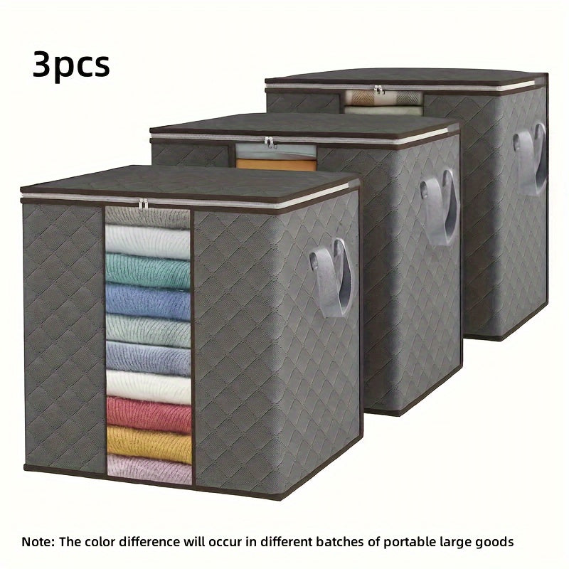 Juego de 3 organizadores de tela grandes plegables con agarres - Contenedores versátiles para área de dormir, clóset, ropa, residencia estudiantil - Sin olor, no necesita electricidad, solución de almacenamiento