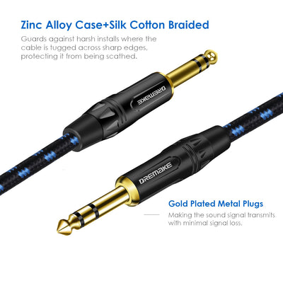 Cable de amplificador TRS de 6,35 mm/6,5 mm de 1/4 de pulgada, cable de parche de instrumento balanceado de audio estéreo recto, macho a macho, forma redonda, cable Ethernet Cat5e de categoría, para amplificador de bajo y guitarra