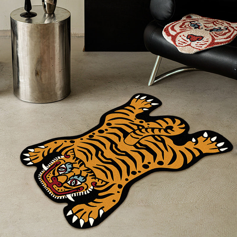 1 pieza de alfombrilla de área de tigre vibrante - Alfombrilla antideslizante y antideslizante con diseño de dibujos animados juguetón, 23,62 x 35,43 pulgadas, poliéster, ideal para dormitorio, sala de estar y decoración de entrada, decoración de dormito