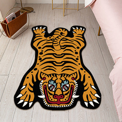 1 pieza de alfombrilla de área de tigre vibrante - Alfombrilla antideslizante y antideslizante con diseño de dibujos animados juguetón, 23,62 x 35,43 pulgadas, poliéster, ideal para dormitorio, sala de estar y decoración de entrada, decoración de dormito