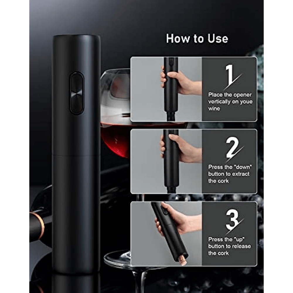 Abrebotellas Eléctrico Inalámbrico SENZER - Apertura de Botellas Sin Esfuerzo en 6-8 Segundos - Elegante Negro, Alimentado por Batería, Operación de Un Toque - Perfecto para Hogar, Bar, Restaurante - Regalo Ideal para Amantes del Vino, Utensilios de Coci