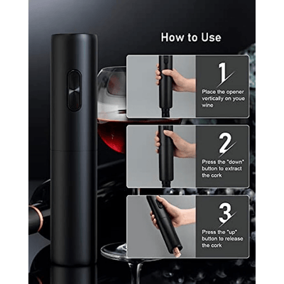Abrebotellas Eléctrico Inalámbrico SENZER - Apertura de Botellas Sin Esfuerzo en 6-8 Segundos - Elegante Negro, Alimentado por Batería, Operación de Un Toque - Perfecto para Hogar, Bar, Restaurante - Regalo Ideal para Amantes del Vino, Utensilios de Coci