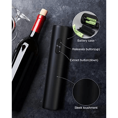 Abrebotellas Eléctrico Inalámbrico SENZER - Apertura de Botellas Sin Esfuerzo en 6-8 Segundos - Elegante Negro, Alimentado por Batería, Operación de Un Toque - Perfecto para Hogar, Bar, Restaurante - Regalo Ideal para Amantes del Vino, Utensilios de Coci