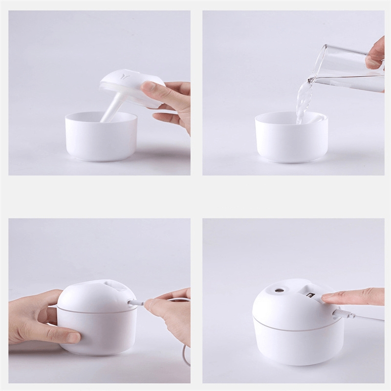 Humedificador de aromaterapia colorido con USB, purificador de aire ultrasónico y difusor de aceites esenciales para coche, dormitorio, salón, oficina - Plástico, alimentado por USB, funcionamiento de baja tensión, uso multi-escena