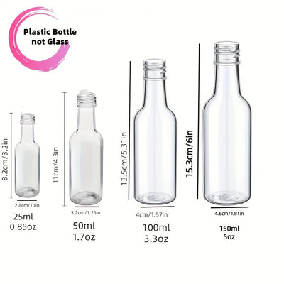 60 Piezas de Botellas Mini de Licores, Botellas Plásticas Vacías Herméticas 25ml/50ml/100ml, Botellitas para Alcohol o Salsa, Botillas Transparentes para Bodas y Fiestas, Regalos Pequeños