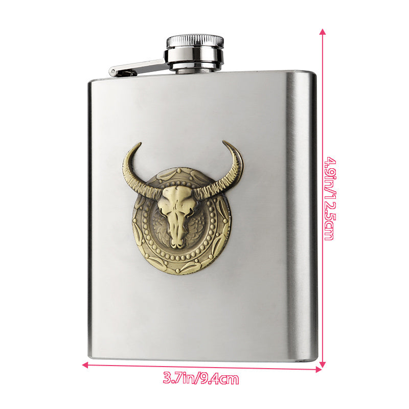 1pc, Jarra De Vino, Olla De Vino De Acero Inoxidable, Jarra De Vino Portátil Con Marca De Cabeza De Toro Vintage, Jarra De Vino Portátil, Suministros De Camping, Suministros De Bar