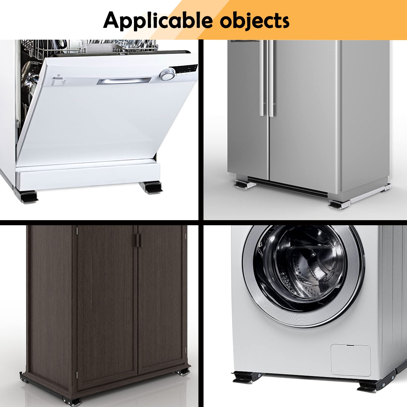 Dos ruedas de goma extendibles para muebles de electrodomésticos, soporte móvil ajustable de lavadora de gran capacidad, soporte de metal para refrigerador, lavadora y secadora, base para estante de platos.